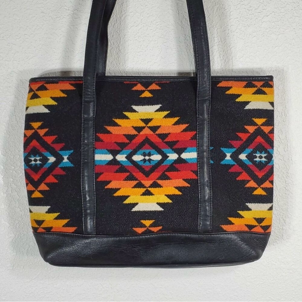 Pendleton Wool & Leather Southwest Navajo Pattern Western Tote Bag Purse